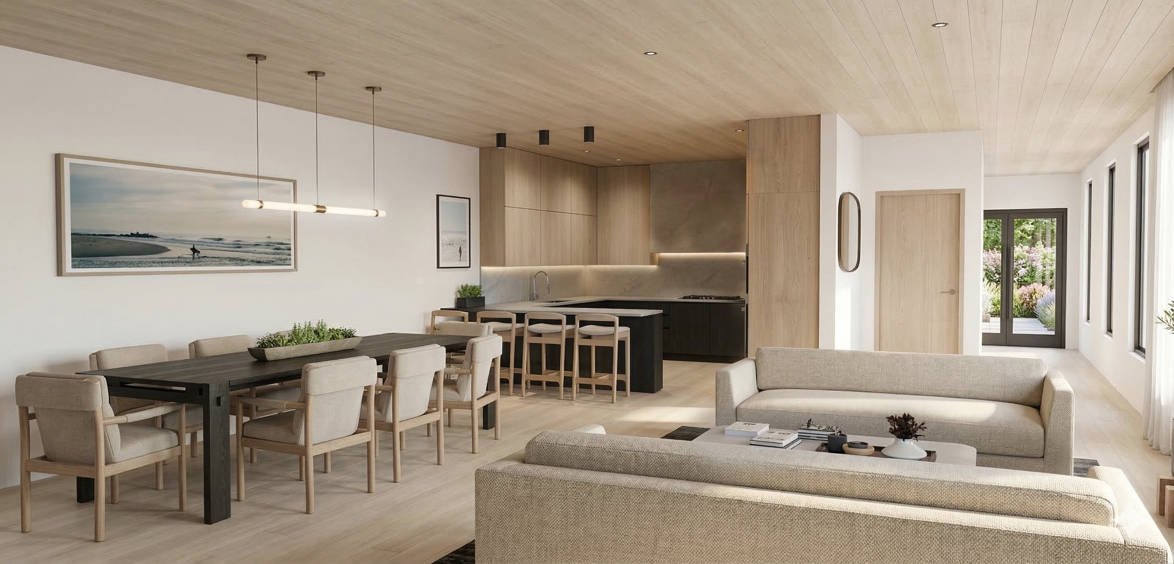 Open-plan living, dining and kitchen
